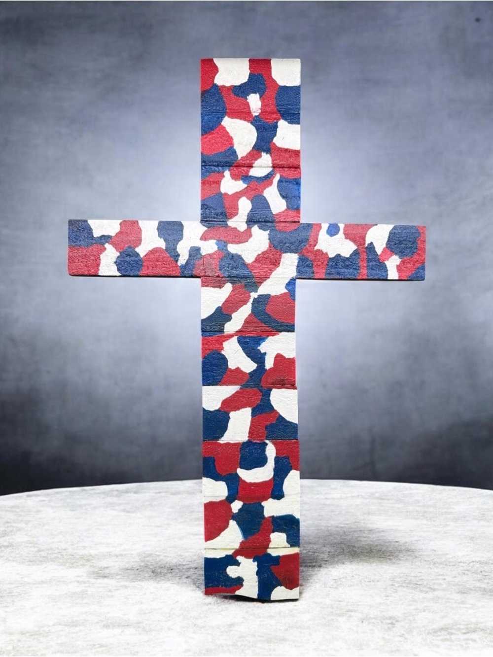 Handcrafted by me Patriotic Cedar Wooden Cross Wall Decor - Red, White & Blue